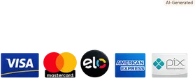 Visa, Mastercard, Elo, American Express, PIX